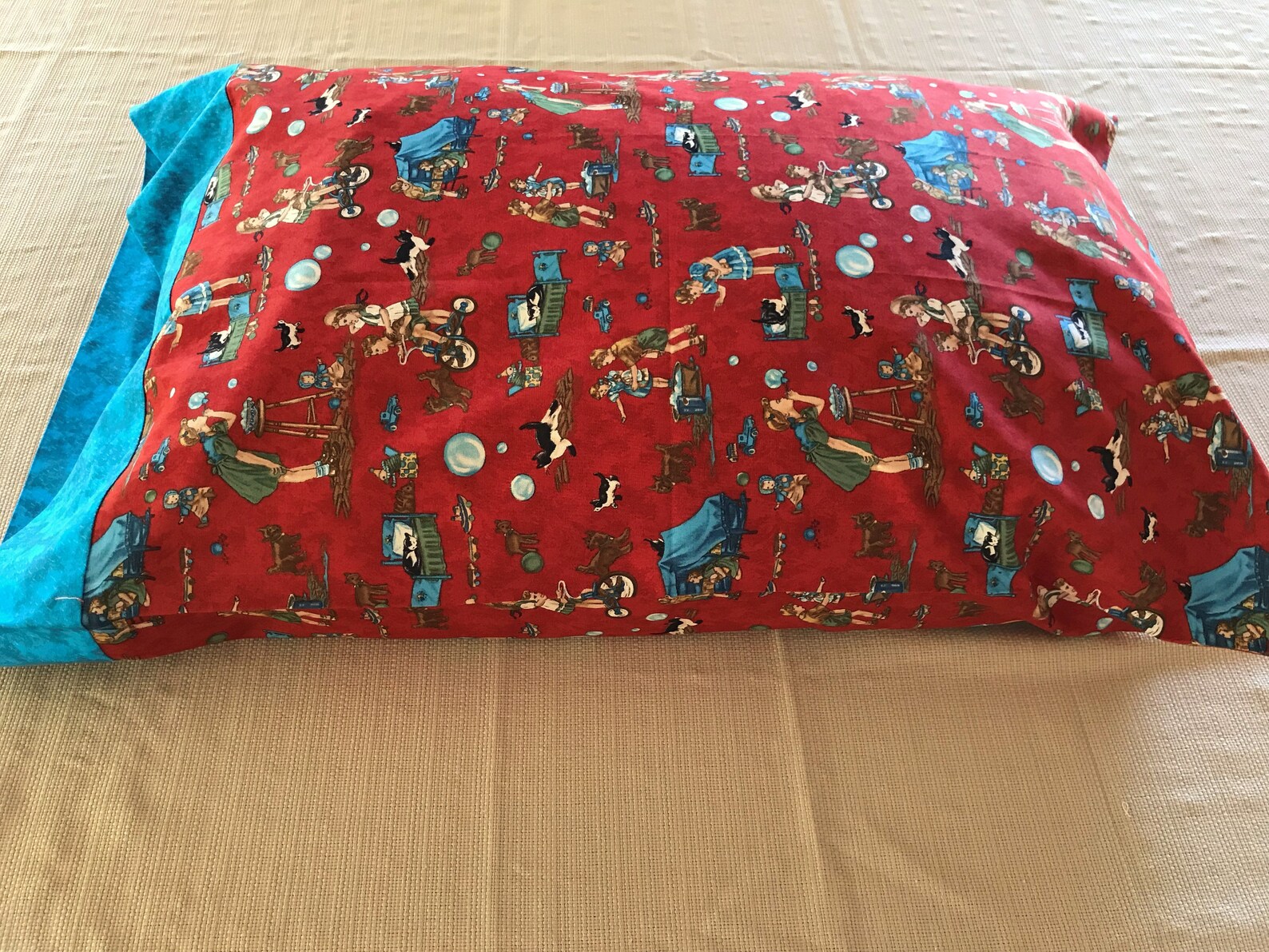 Handmade Pillowcase / Vintage Decor / Red Pillowcase / Etsy