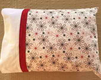 Travel Pillowcase / Floral Valentine Travel Pillowcase / Daisy Travel Pillowcase / Boho Travel Pillowcase / Red  Floral Pillowcase