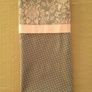 Handmade Standard/Queen Pillowcase: Gray Polka Dot with Pink Tapestry Cuff