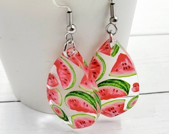 Watermelon earrings, Dangle fruit earrings for women, Hypoallergenic watermelon earring, Colorful summer jewelry gift