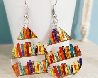Book earrings, Earrings for book lovers, Jewerly gift for book enthusiasts,  Librarian dangle earrings, Lightweight teardrop hypoallergenic