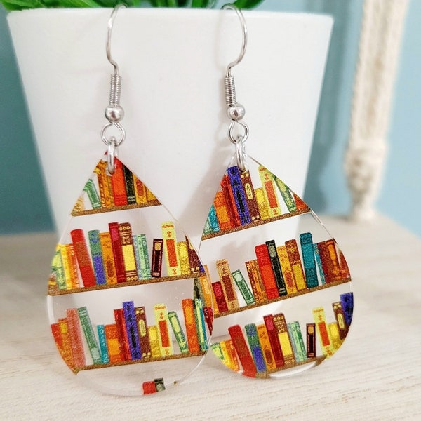 Book earrings, Earrings for book lovers, Jewerly gift for book enthusiasts,  Librarian dangle earrings, Lightweight teardrop hypoallergenic