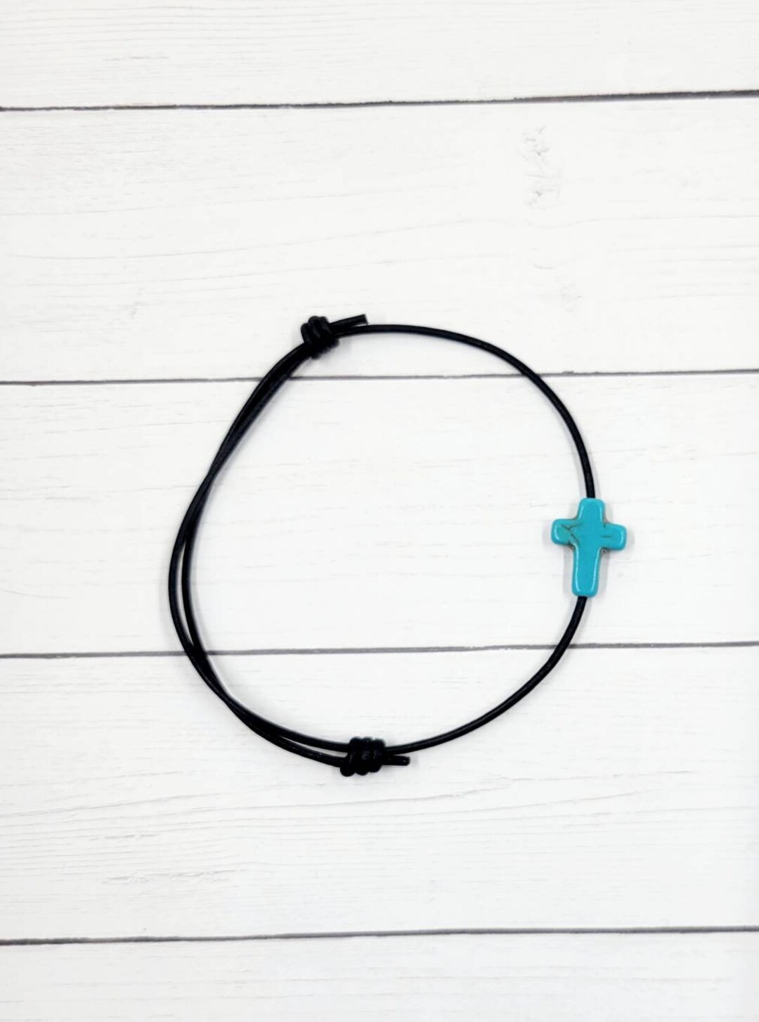 Leather Cross Bracelet Adjustable Christian Bracelet Etsy