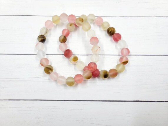 Cherry Quartz Bracelet Pink and Brown Beaded Bracelet Cherry