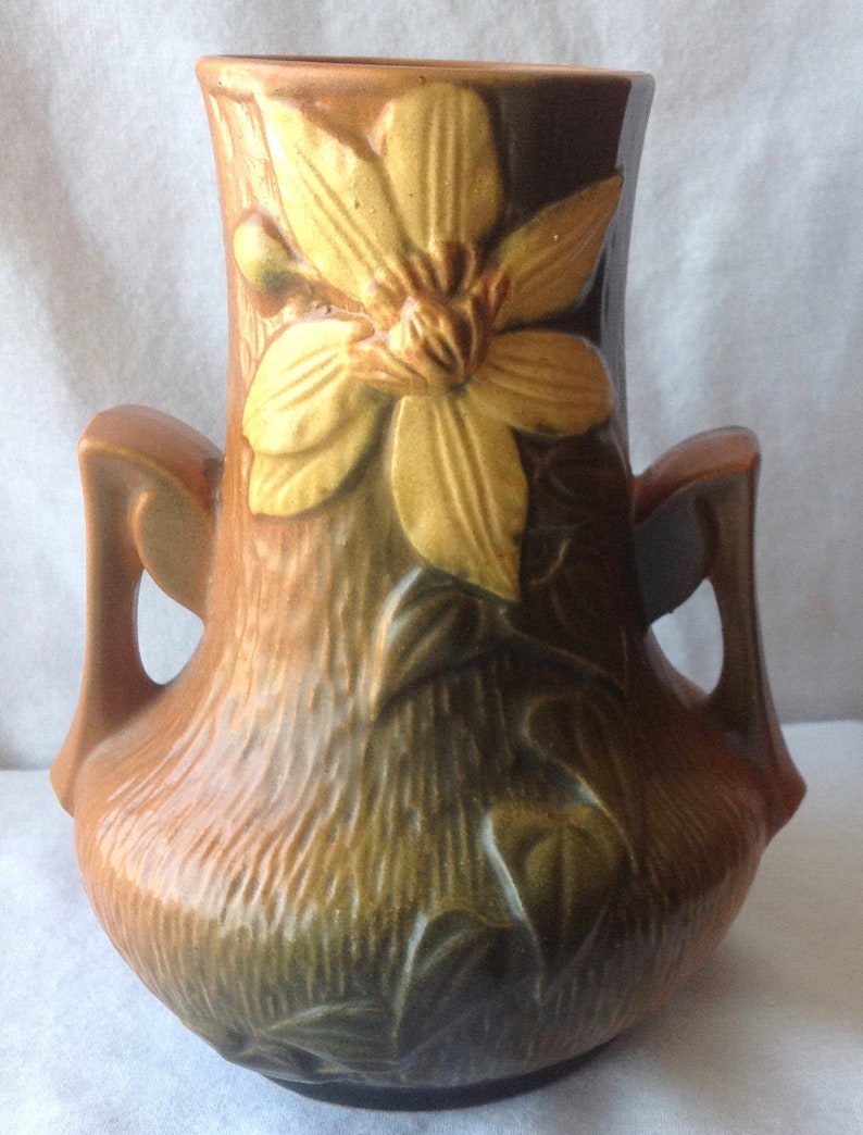 Roseville Pottery Vintage 1940's Clematis Vase . 1067 Etsy