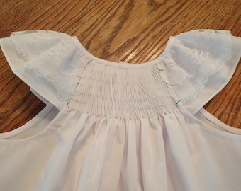 Ready to Smock Baby Dress,  Christening dress, flower girl dress, Angel sleeve baptismal dress in white