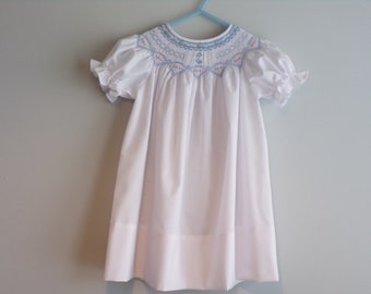 Smocked white baby, toddler Monogrammed dress