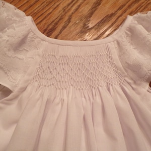 Smocked Baby Dress, 6 mos. size ready to ship, Christening dress, flower girl dress, Angel sleeve baptismal dress in white
