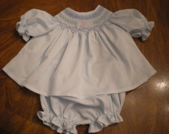 smocked monogrammed baby diaper shirt and diaper cover