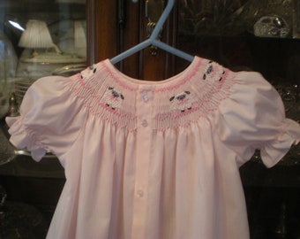 Hand smocked button front dress with sheep