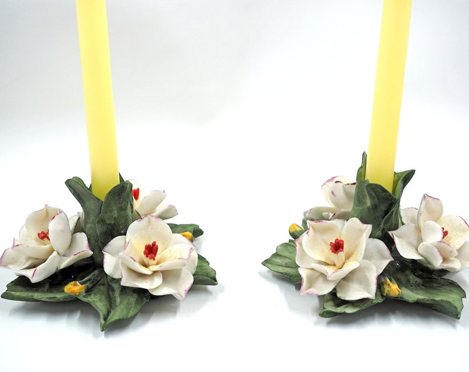 PERFECT Italian Capodimonte Flower Candle Holder Pairgenuine