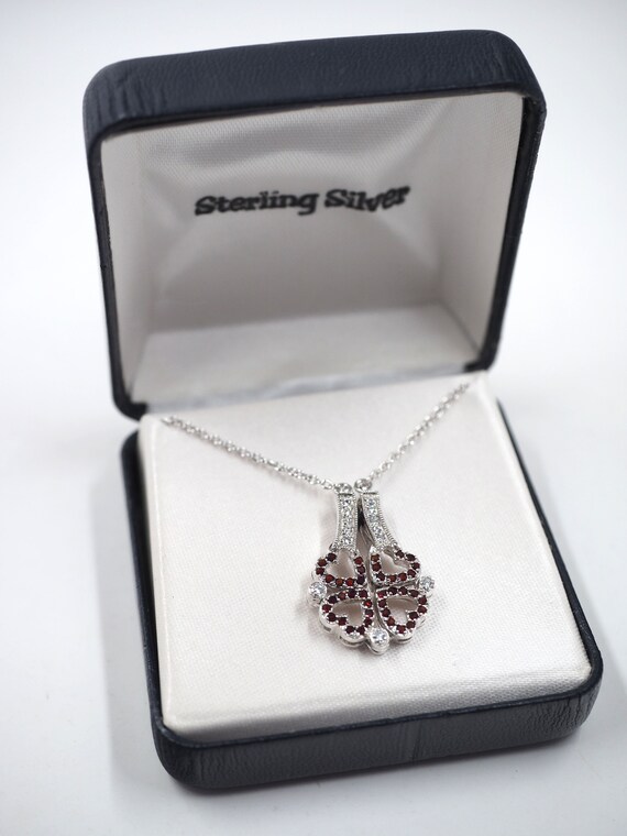 Unique CONVERTIBLE Ruby Red Rhinestone STERLING H… - image 1