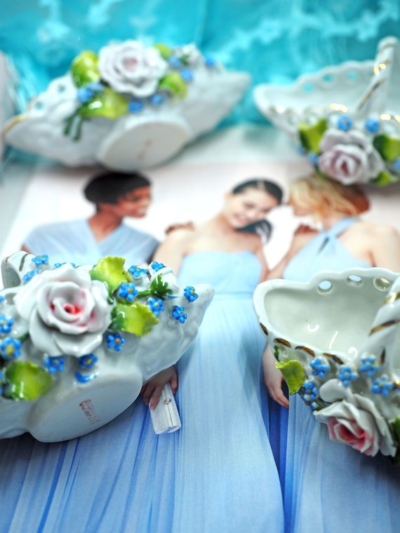 Unique Bridesmaid Gifts- Set of 4 Antique German ELFINWARE Porcelain Flower  Basket-hand Painted (white Rose & Forget-me-not Flower)-no CHIPS - Etsy