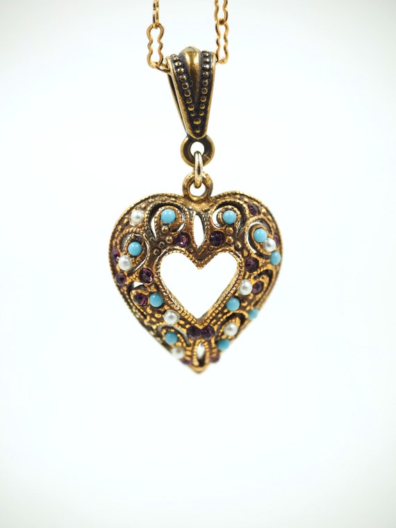 Beautiful Vermeil Antiqued Gold HEART Pendant Nec… - image 2