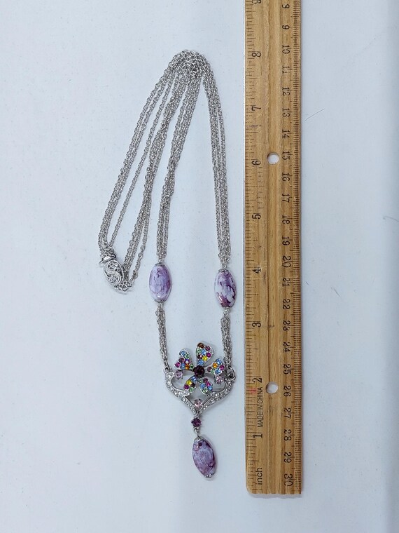 Vintage Rhinestone Flower Necklace: Purple Stone … - image 9