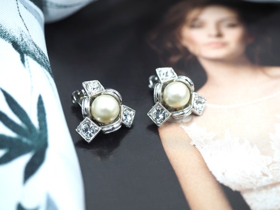 Stylish BOGOFF Pearl+Rhinestone Earrings- "Xs and… - image 6