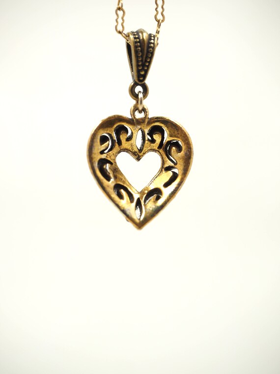 Beautiful Vermeil Antiqued Gold HEART Pendant Nec… - image 4
