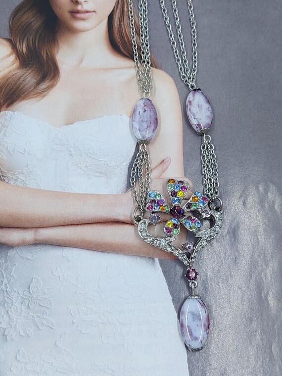 Vintage Rhinestone Flower Necklace: Purple Stone … - image 7