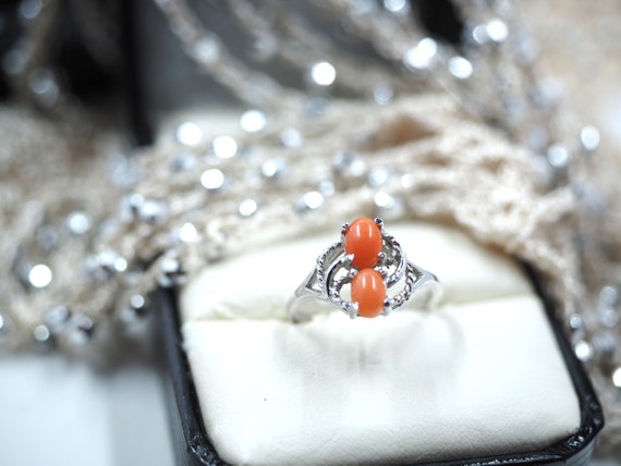 Lovely Glass Peach CORAL Cabochon & Sterling Silv… - image 1