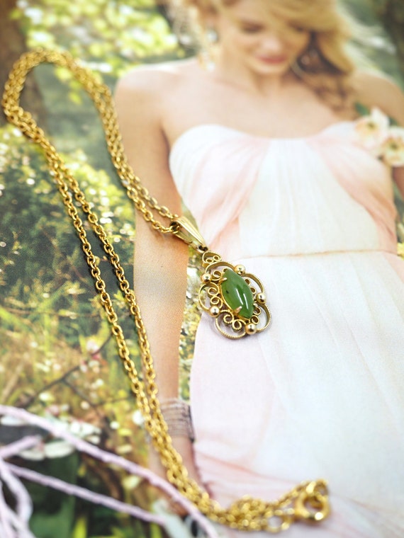 Vtg SORRENTO Emerald Gemstone & Gold Pendant Neck… - image 1