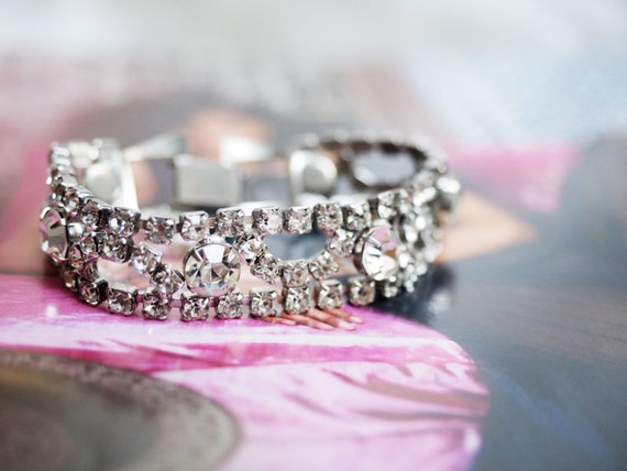 Art Deco Style Crystal Rhinestone Bracelet-Beauti… - image 1