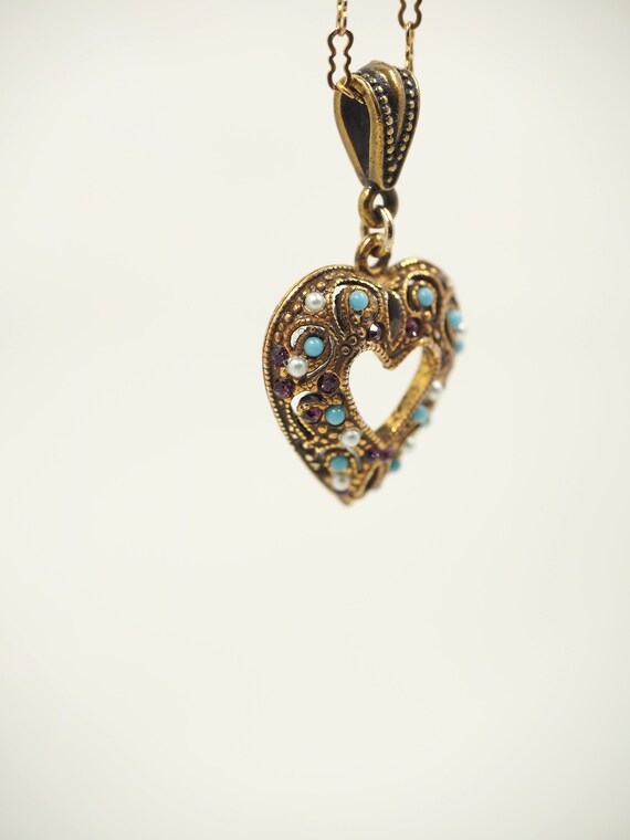 Beautiful Vermeil Antiqued Gold HEART Pendant Nec… - image 3