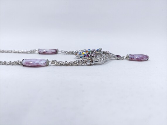 Vintage Rhinestone Flower Necklace: Purple Stone … - image 5
