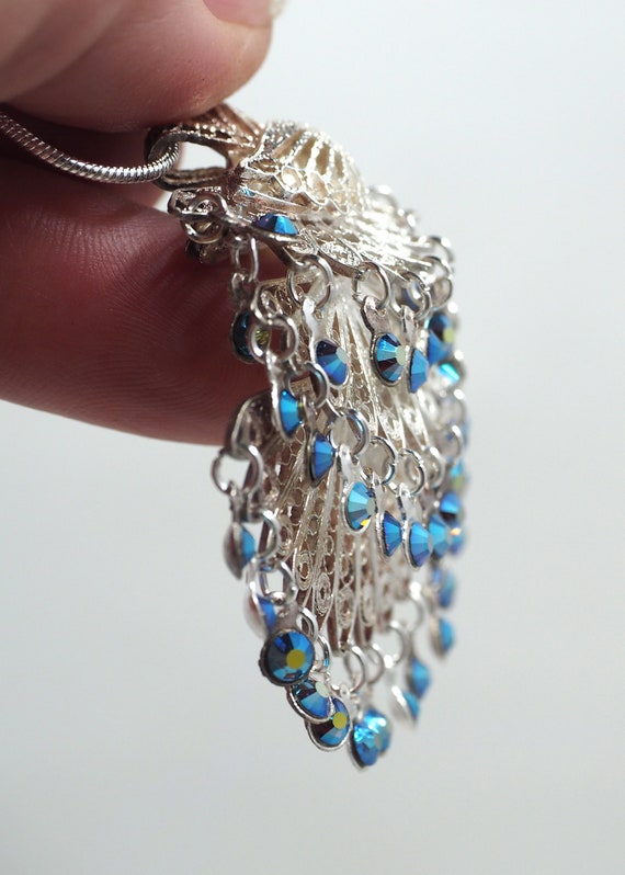 Stunning Articulated Sterling PEACOCK Pin / Penda… - image 3