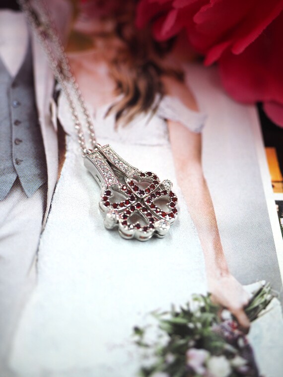 Unique CONVERTIBLE Ruby Red Rhinestone STERLING H… - image 5