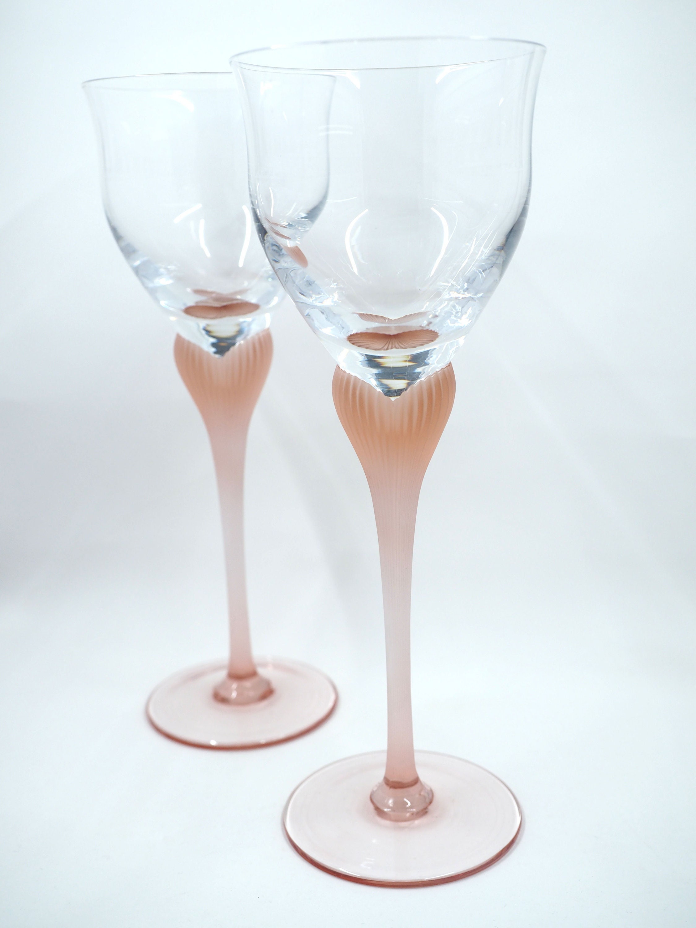 4 Mikasa Sea Mist Coral Stem Wine Glasses Frosted Ribbed Stems