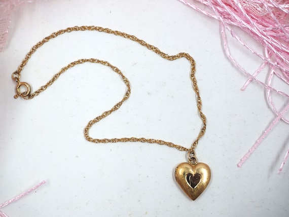 Petite Gold 12k GF Heart Locket on 9" ANKLET Chai… - image 4