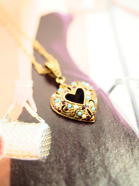 Beautiful Vermeil Antiqued Gold HEART Pendant Nec… - image 5