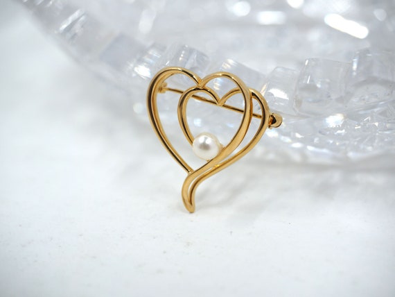 Romantic KREMENTZ Genuine Pearl-Double Heart Broo… - image 3