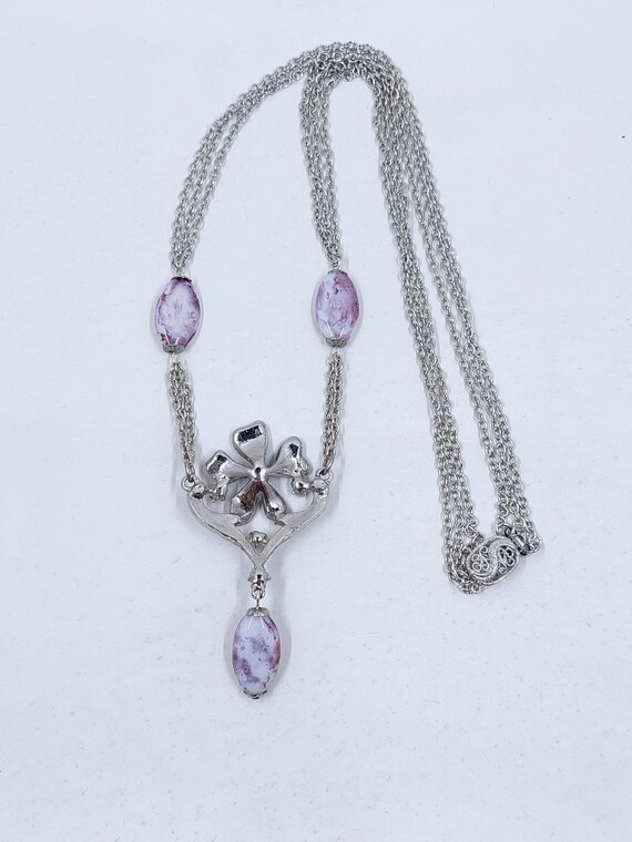 Vintage Rhinestone Flower Necklace: Purple Stone … - image 6