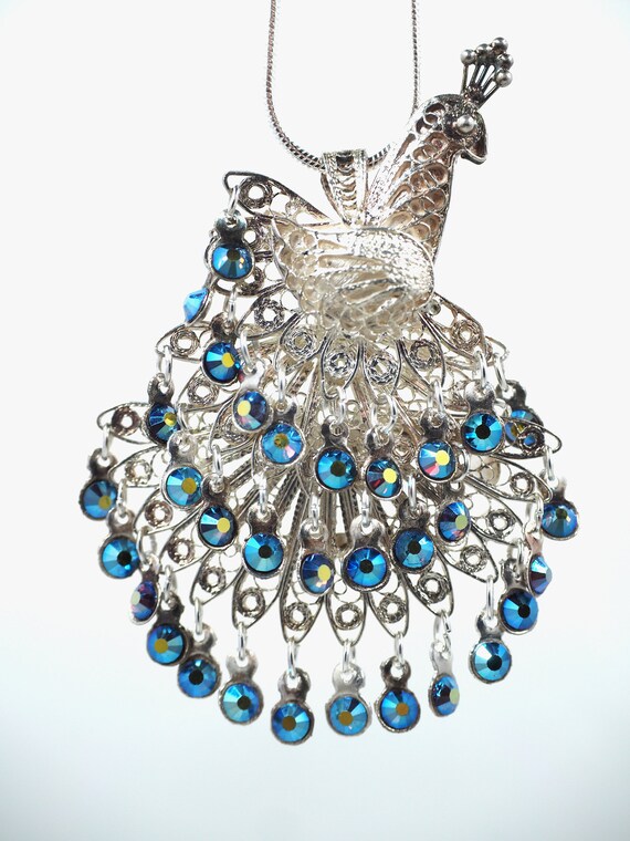 Stunning Articulated Sterling PEACOCK Pin / Penda… - image 2