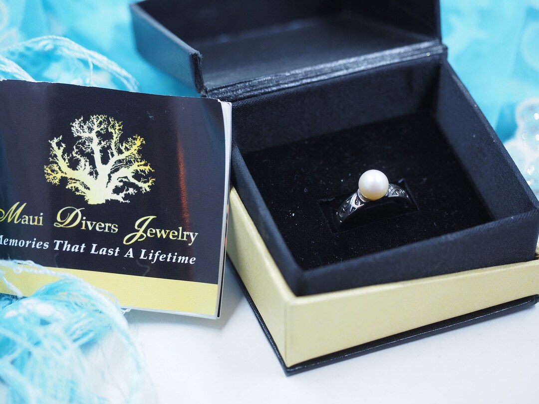 Maui Divers South Sea Genuine Pearl Sterling Solitaire RING-SIZE
