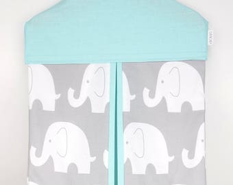 Nappy Stacker - Diaper Stacker with Mint & Grey Elephants