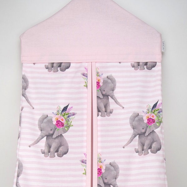 Nappy Stacker - Diaper Stacker with Pink stripe Elephants