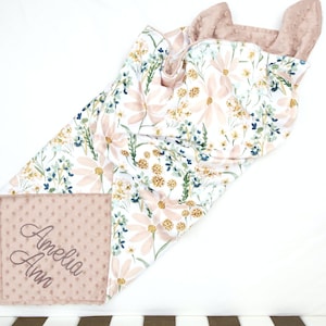 Personalised baby blanket, Minky Baby Blanket, Pretty Floral Personalised girl blanket, Baby Shower Gift, Newborn Gift, Custom Baby Blanket