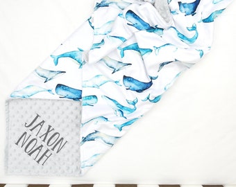 Personalised baby blanket, Minky Baby Blanket, Ocean Whale Personalised baby Blanket, Baby Shower Gift, Newborn Gift, Custom Baby Blanket