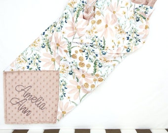 Personalised baby blanket, Minky Baby Blanket, Pretty Floral Personalised girl blanket, Baby Shower Gift, Newborn Gift, Custom Baby Blanket
