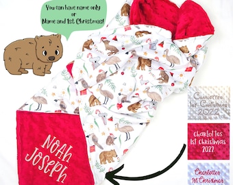 Personalised Christmas blanket, Australian Animal Blanket, Baby first christmas Blanket, Christmas Gift kids & baby, Baby's first christmas