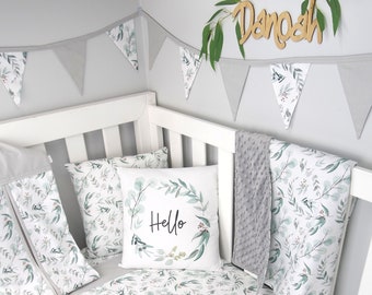 Eucalyptus Nursery Set, Eucalyptus crib set, Gum leaf Nursery, Botanical Nursery, Gender Neutral Baby gift, Eucalyptus Crib Bedding