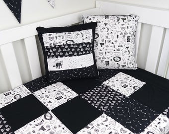 black and white cot bed bedding