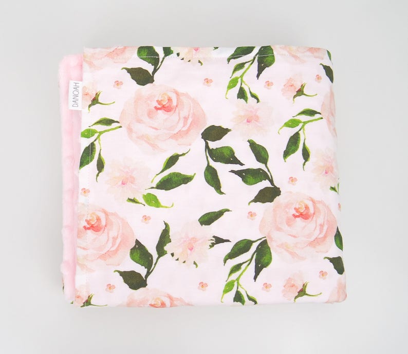 Baby Blanket With Floral Rose and Pink Minky Back elegant Etsy Australia