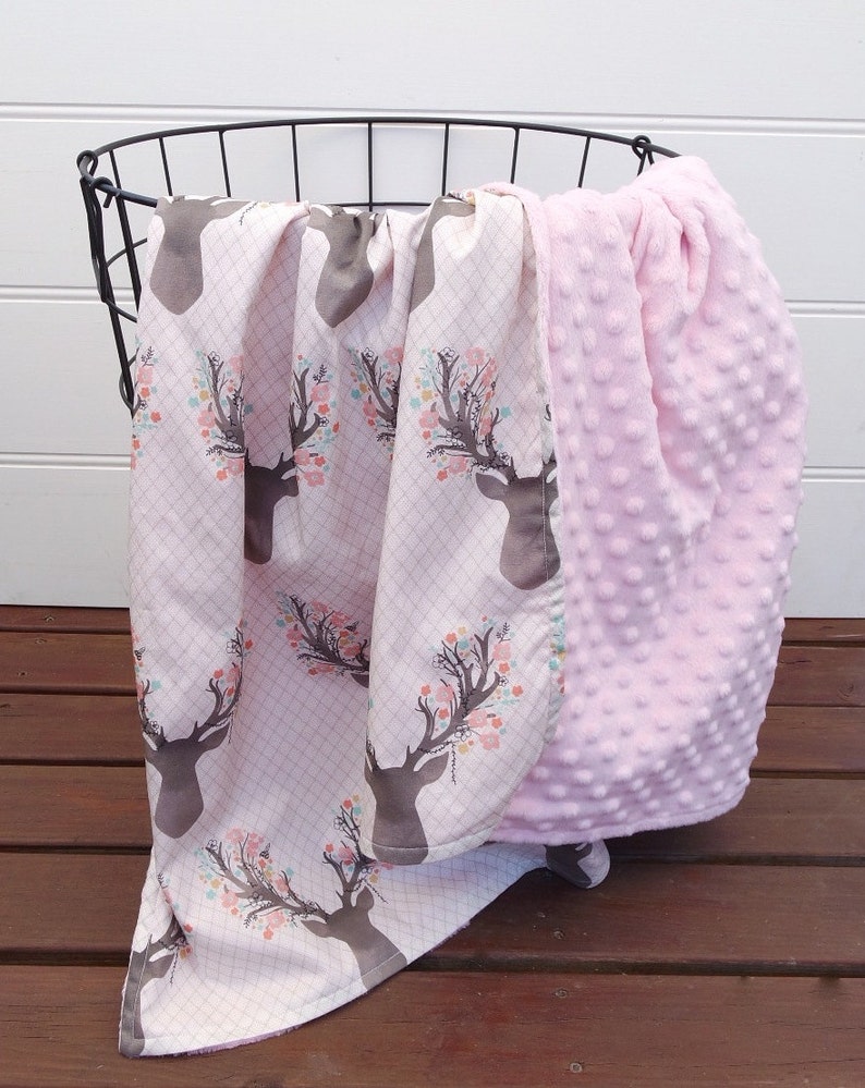Baby Blanket With Pink Deer Head and Minky Back Etsy