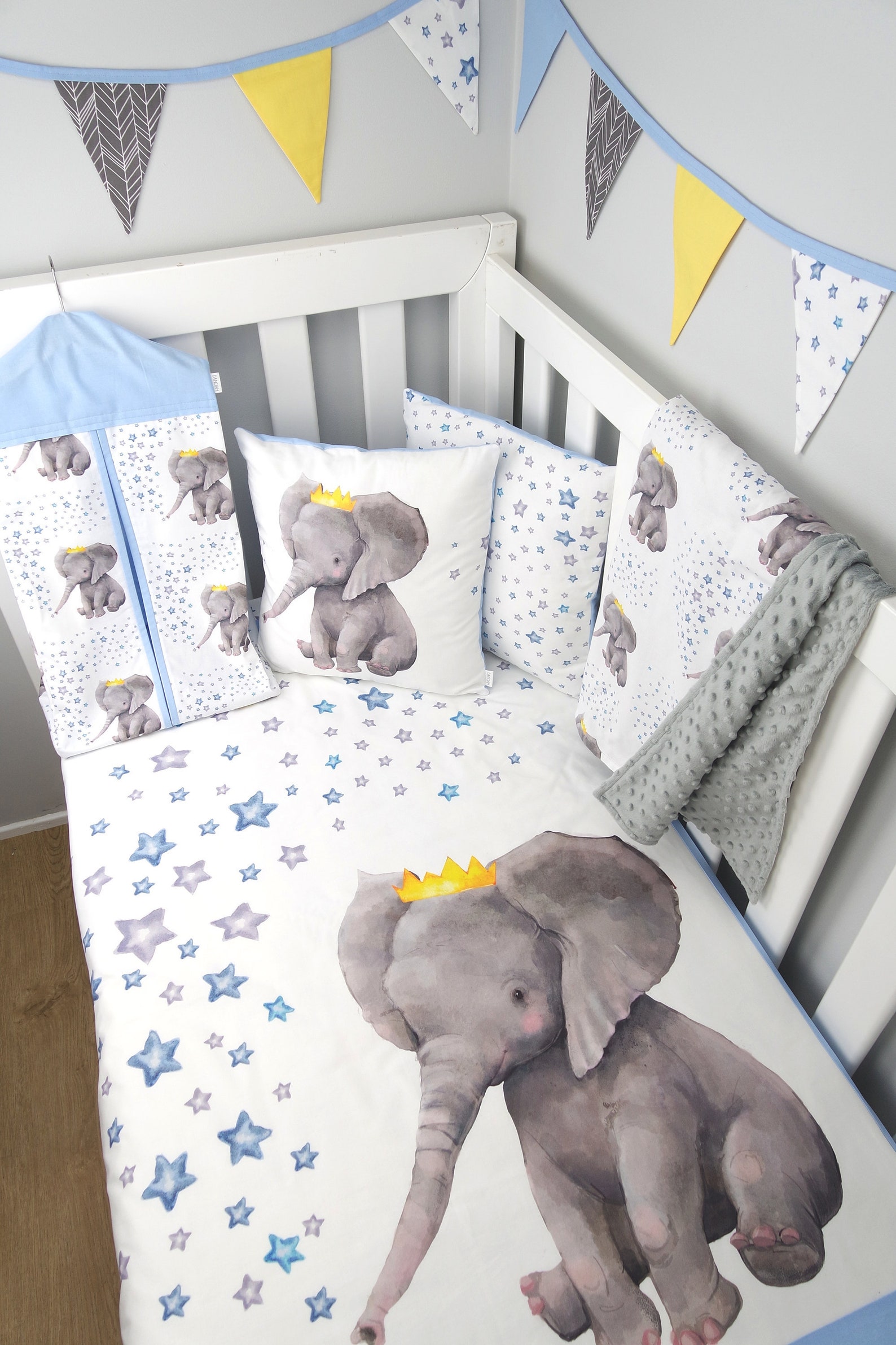 Blue Baby Crown Elephant Nursery Set // Blue Star Elephant Crib Set - Etsy