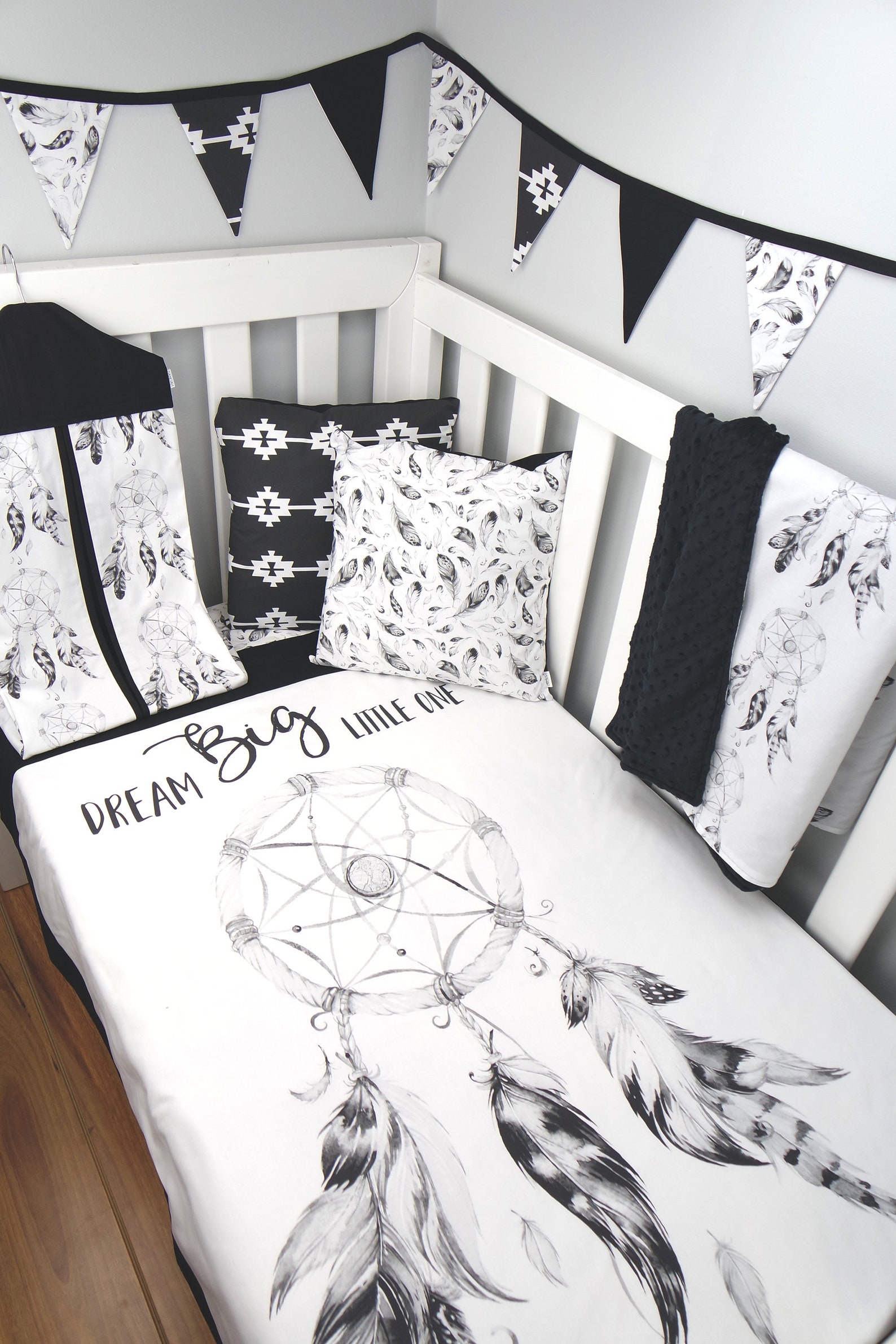 Dreamcatcher Nursery Set in Black // Dreamcatcher Crib Set Etsy