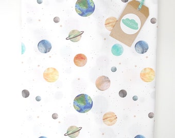 Planet theme Fitted Cot / Crib sheet or Change Table Cover / Planet crib sheet / Planet cot sheet / space cot crib sheet / Galaxy cot sheet