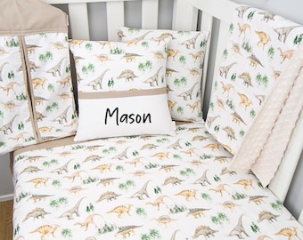 Lazy Dinosaur Nursery Set, Dinosaur cot set, Baby Boy nursery, Neutral nursery bedding, natural colour crib bedding, Earthy tones